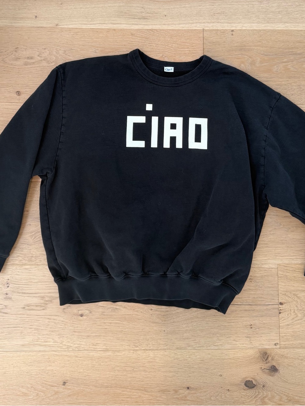 Clare V Black Crewneck Sweatshirt with White CIAO Graphic